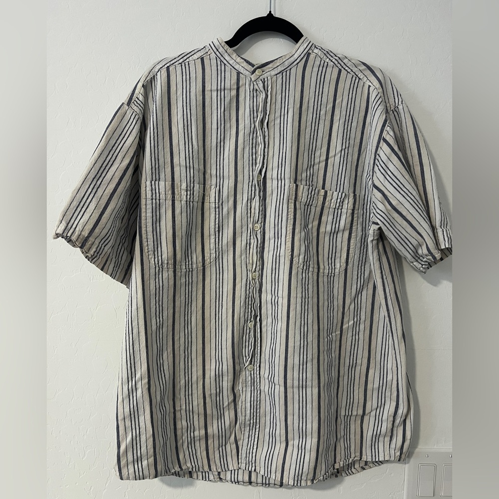 Cactus Clothing Company Western Shirt Mens XL Striped Vtg 90s Collarless Rancher